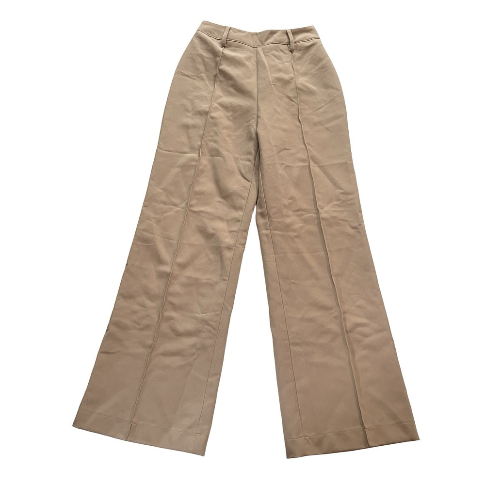 YUYU Women's Size S Tan Wide Leg Trousers Pants Front Seam Zip Capsule Modern
